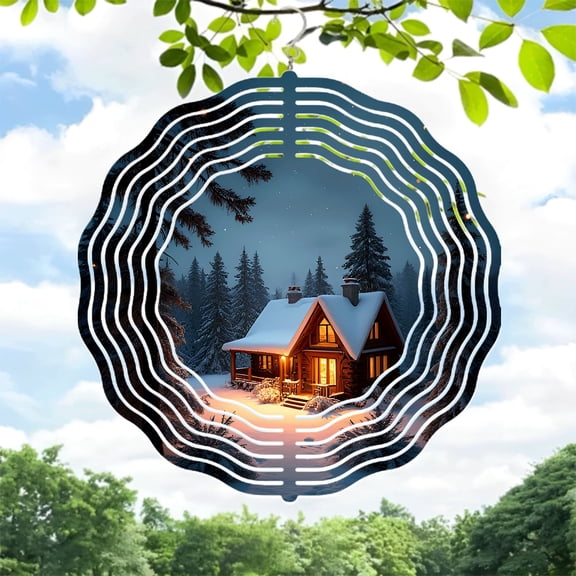 Futuristic Metal Hanging Wind Spinners & Chimes - Circular Pattern Design for Yard & Garden - Cozy Winter Vibes