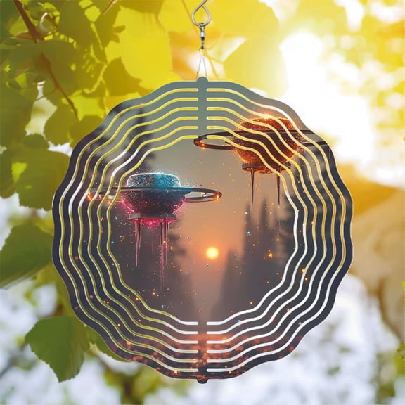 Futuristic Metal Hanging Wind Spinners & Chimes - Dynamic Wave Patterns Glowing Effect Perfect for Yard & Garden Decor