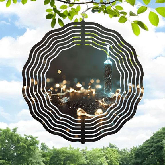 Futuristic Metal Hanging Wind Spinners & Chimes - Ethereal Wave Patterns for Yard & Garden Decor Design Modern Aesthetic