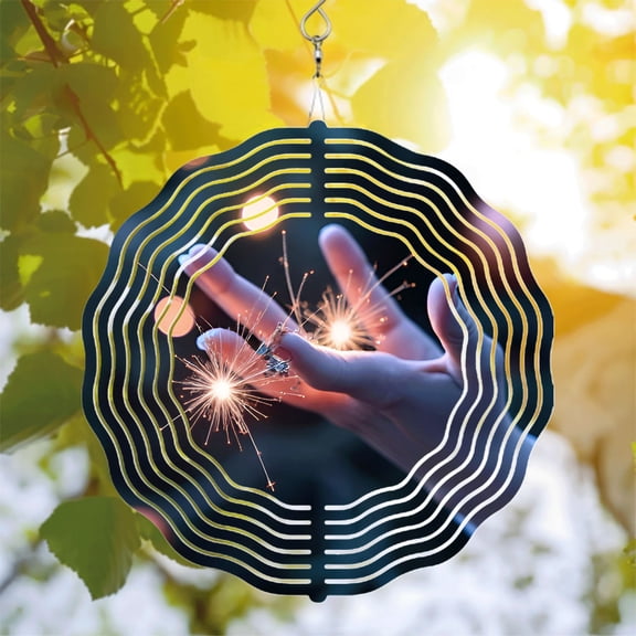Futuristic Metal Hanging Wind Spinners & Chimes - Sparkling Wave Patterns for Yard & Garden Decor Enchanting Glow & Motion