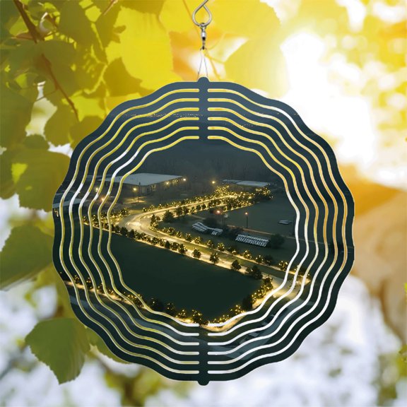 Futuristic Metal Hanging Wind Spinners & Chimes - Wave Pattern Design for Yard & Garden Decor Illuminated Serenity