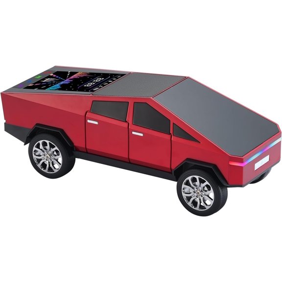 Futuristic Model Replica Speaker with LED Display Screen - Considerate for Design Fans & Audio Users, TWS Stereo, FM, USB/TF Playback, LED Headlights, Built-in Mic (Red)