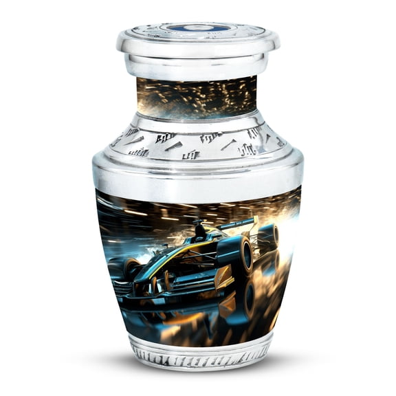 Futuristic Racing Car at High Speed Gleaming Grace - Decorative Mini Urn - Radiant Small Keepsake for Bright Souls - Funeral Urns For Human Ashes - Memorial Urns 3 Inch, 1 Pc