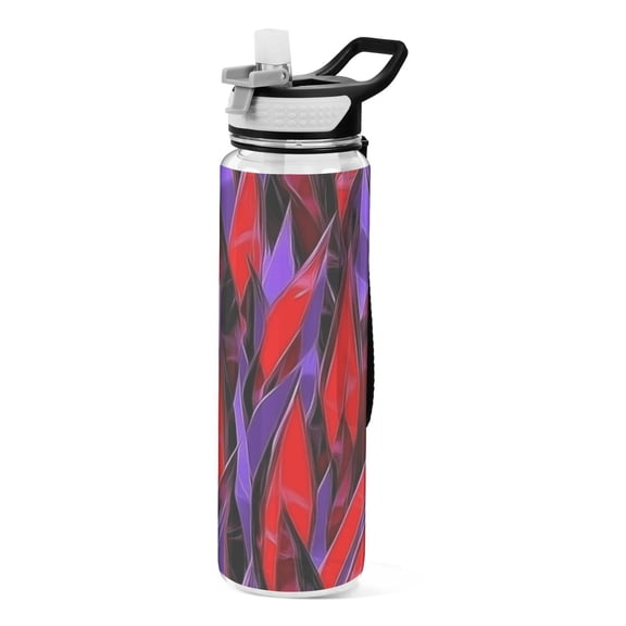 Futuristic Red and Purple Pattern 1000ml Tritan Sport Bottle Straw LeakProof Food-Grade Portable Wide Handle