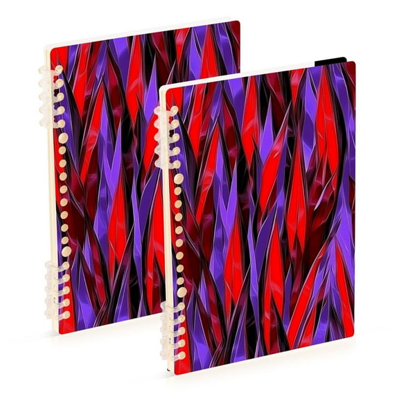 Futuristic Red and Purple Pattern 2-Piece A5 PP Notebooks, Adjustable Rings, 80g Paper, Diary Set