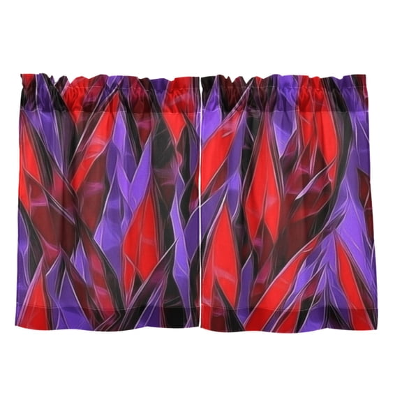 Futuristic Red and Purple Pattern 27"x36" Linen Look Cafe Curtain Set with Privacy and UV Protection