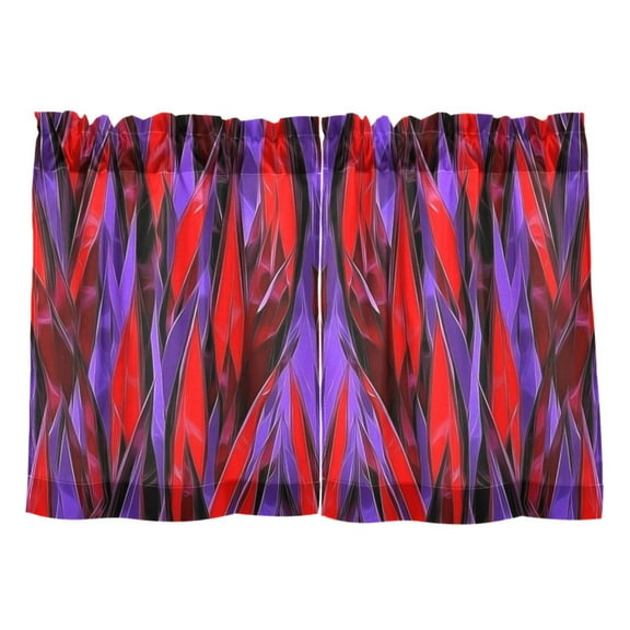Futuristic Red and Purple Pattern Kitchen Curtains Tier Set 27x24 Inch 2 Panels Semi Sheer Light Filtering Privacy UV Protection