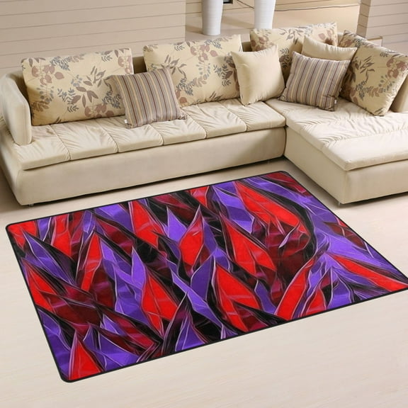Futuristic Red and Purple Pattern Soft Polyester Area Rug 60''x39'', Non Slip, Memory Foam, Water Absorbent
