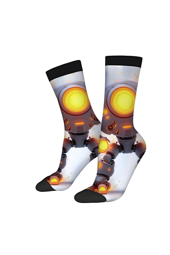 Futuristic Robot Design Socks - 2 Pairs of Unisex Trendy Socks with Vibrant Colors and Metallic Accents for All Seasons