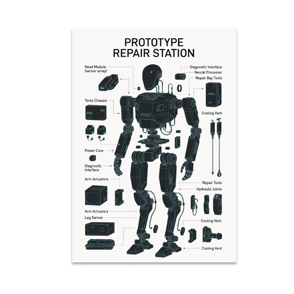 Futuristic Robot Diagram Art - Robotics Enthusiast - 13x19 Poster Print