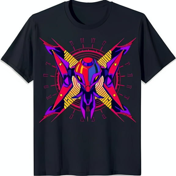 Futuristic Robot Head Graphic Black T-Shirt with Clock Pattern Design