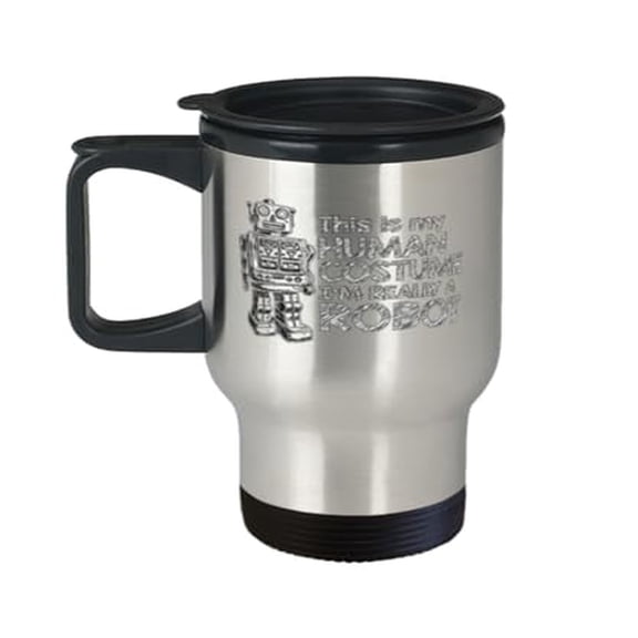 Futuristic Robot Travel Mug - 14oz Portable Cup, Perfect Gift for Tech Lovers