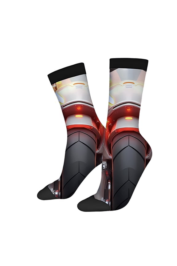 Futuristic Robotic Design Socks (2 Pairs) - Unisex Trendy Mixed Color Socks for All Seasons - Vibrant Glow & Sleek Black Accents