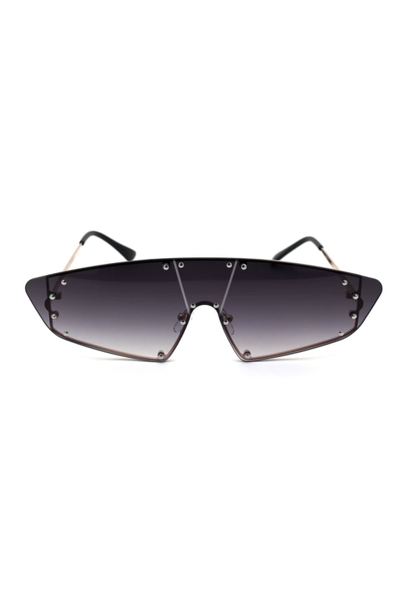 Futuristic Robotic Narrow Shield Retro Trendy Sunglasses Gold Smoke