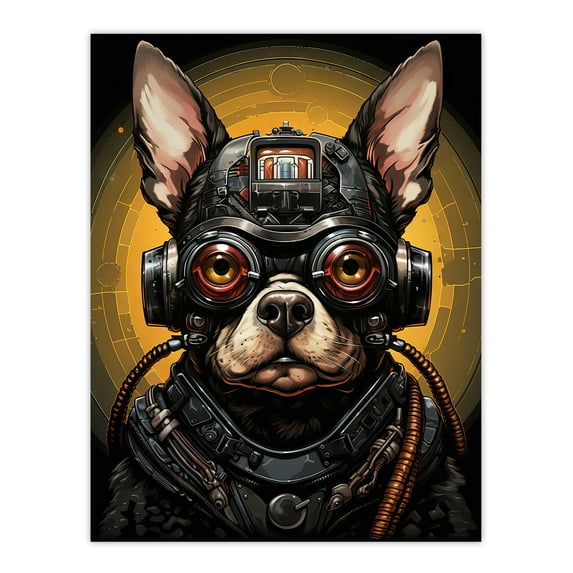 Futuristic Sci Fi Atompunk Matrix Dog Cute Fun Artwork Extra Large XL Wall Art Poster Print