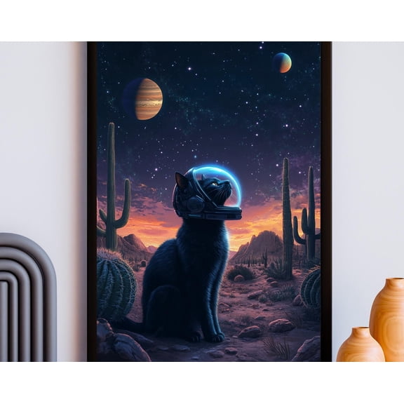 Futuristic Scifi Space Collage Poster Starring Cat Black Cat Space Poster Black Cat Surreal Cyberpunk Art Retro Futuristic Western Art Decor, 8x12 UNFRAMED