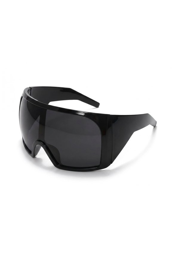 Futuristic Shield Sunglasses – All Black Oversized Wraparound Visor Shades