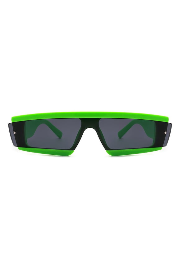Futuristic Shield Sunglasses, Green Frame with Dark Gray Lenses