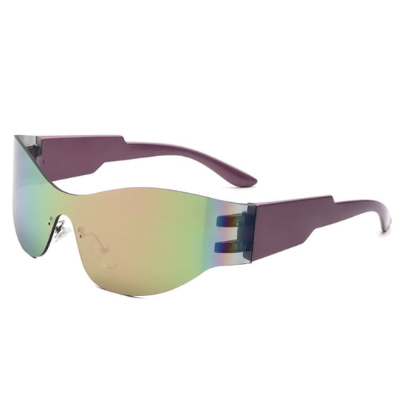 Futuristic Shield Sunglasses, Purple Frame with Rainbow Mirrored Lenses