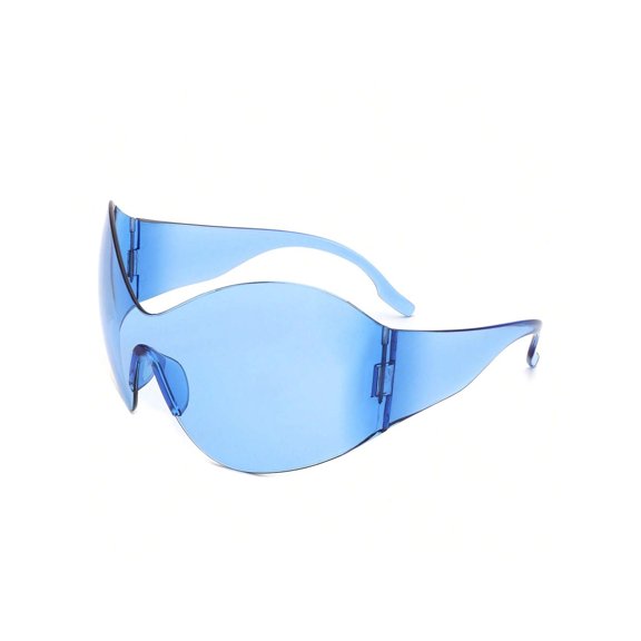 Futuristic Shield Sunglasses, Transparent Blue Frame with Blue Lenses