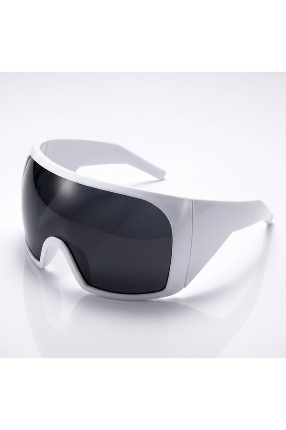 Futuristic Shield Sunglasses – White Frame Gray Lens Oversized Visor Shades