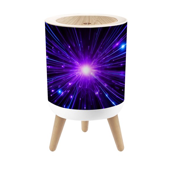 Futuristic Small Trash Can with Lid Purple Burst Light Radiating Lines Electric Blue Accents 1.8 Gallon Dog Proof Trash Can Round Garbage Can Waste Bin Wastebasket for Bathroom Bedroom Living Room