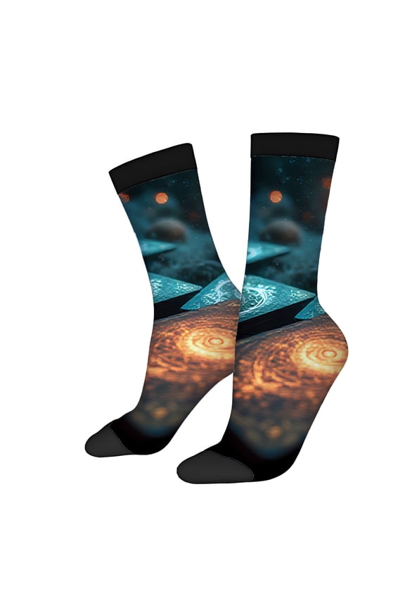 Futuristic Smartphone Screen Socks (2 Pairs) - Unisex Trendy Design with Glowing Orange Dots on Dark Background - Four Seasons Mixed Color Socks