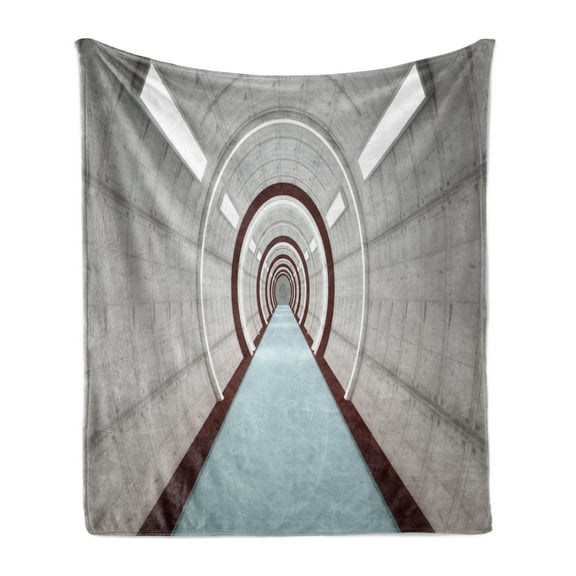 Futuristic Soft Flannel Fleece Blanket, Futuristic Corridor with Simple Future Science Fiction Architecture Illustration Print, Cozy Plush for Indoor and Outdoor Use, 60" x 80", Grey, by Ambesonne