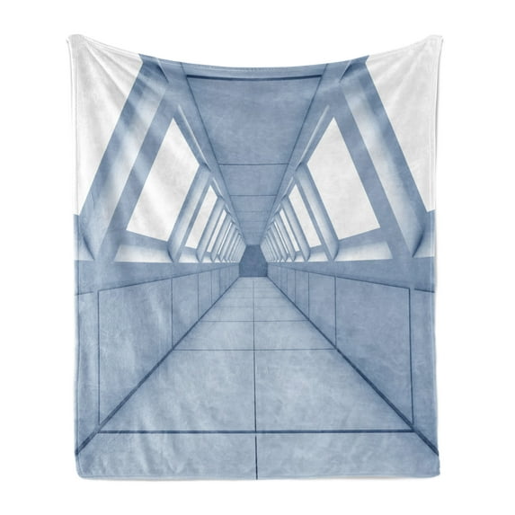Futuristic Soft Flannel Fleece Blanket, Corridor Futuristic Spaceship Inside Technology Modern Building Indoor Artwork Print, Cozy Plush for Indoor and Outdoor Use, 60" x 80", White, by Ambesonne