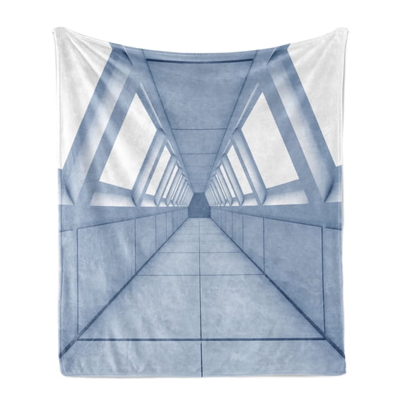 Futuristic Soft Flannel Fleece Blanket, Corridor Futuristic Spaceship Inside Technology Modern Building Indoor Artwork Print, Cozy Plush for Indoor and Outdoor Use, 70" x 90", White, by Ambesonne