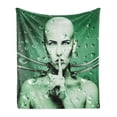 thumbnail image 1 of Futuristic Soft Flannel Fleece Throw Blanket, Robot Girl with Cables in a Glass Underwater Design Print, Cozy Plush for Indoor and Outdoor Use, 50" x 60", Green Green, by Ambesonne, 1 of 5