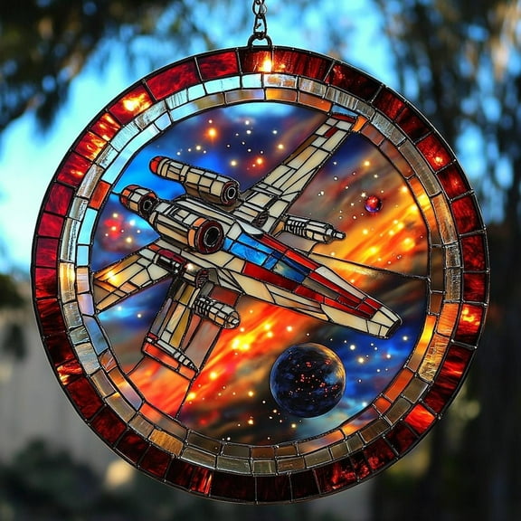 Futuristic Spaceship Faux Stained Glass Acrylic Suncatcher  Sci-Fi Window Hanging, Outer Space Decor, Gift For Geeks & Galaxy Lovers