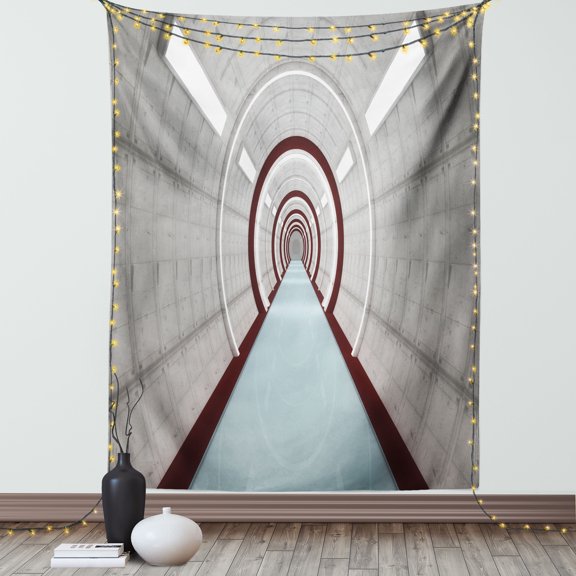 Futuristic Tapestry, Futuristic Corridor with Simple Future Science Fiction Architecture Illustration Print, Wall Hanging for Bedroom Living Room Dorm Decor, 40W X 60L Inches, Grey, by Ambesonne