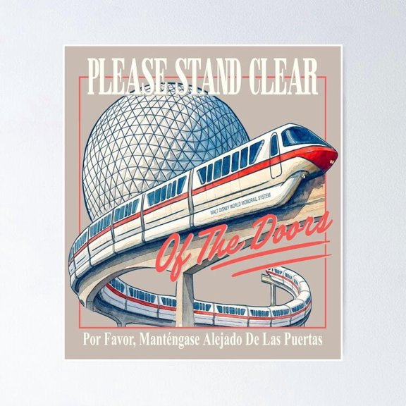 Futuristic Theme Park Monorail Safety Warning Slogan Wall Art Geek Decor, Unframed Poster