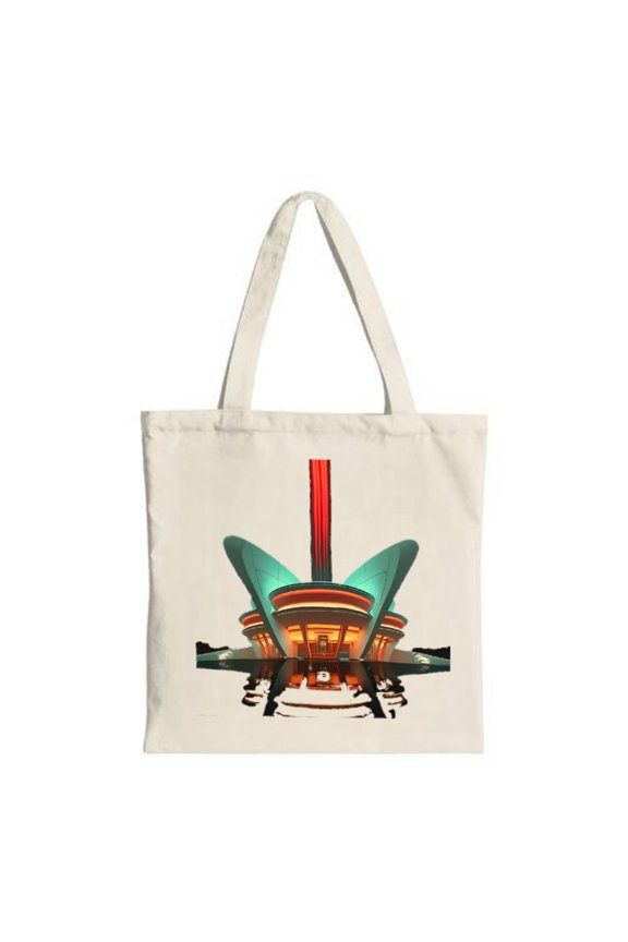 Futuristic Tote Bag: Canvas with Red Structure & Green Wings Retro - Futuristic Design Perfect for Shopping & Travel