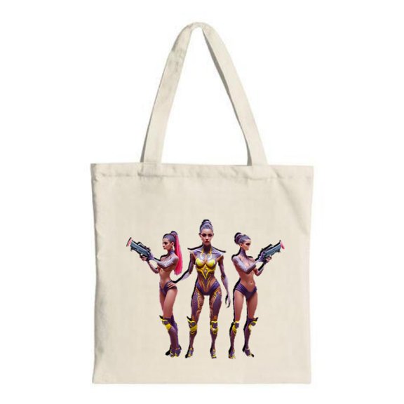Futuristic Tote Bag with Stylish Female Characters & Vibrant Design - Perfect for Shopping Travel & Parties