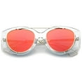 thumbnail image 1 of Futuristic Translucent Wire Metal Arms Crossbar Mirrored Flat Lens Oversize Sunglasses 53mm (Clear Gold / Red Mirror), 1 of 4