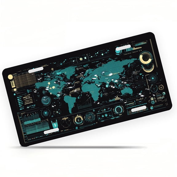 Futuristic World Map Interface Funny Personalized License Plate Rust-proof Stainless Steel Metal License Plate Suitable For Men And Women 12.2" x 6.2"