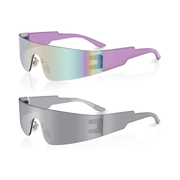 Futuristic Wrap Around Sunglasses Y2K Silver Rimless Cyberpunk Eyewear Amazon.com: milramtob Futuristic Wrap Around Sunglasses Y2K  main image 3