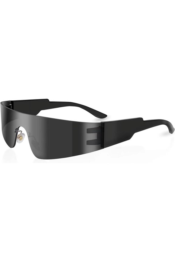 Futuristic Wrap Around Sunglasses Silver Trendy Rimless Glasses Cyberpunk Eyewear for Women Men Rave Party