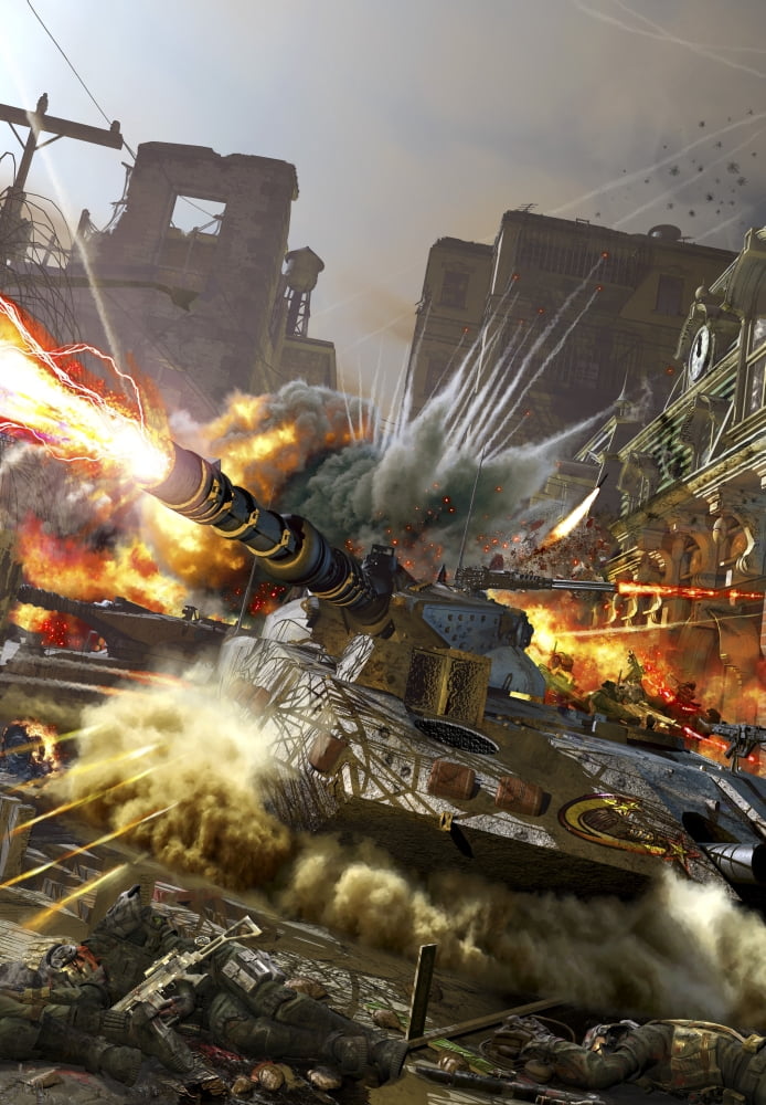 Futuristic hover tank fighting in a ruin city Canvas Art - Kurt MillerStocktrek Images (12 x 17)