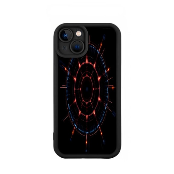 Futuristic iPhone 15 Case - Lightweight Yellowing Resistant with Red & Blue Concentric Rings Design Radiating Lines & Dots Perfect Fit for iPhone 15