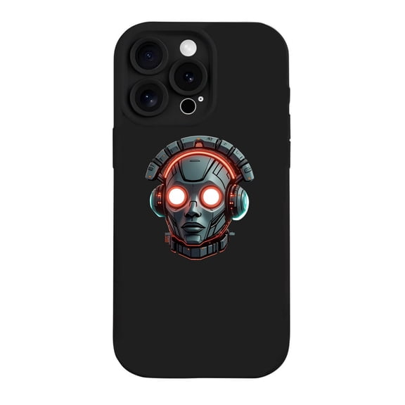 Futuristic iPhone 15 Pro Case - Lightweight Yellowing Resistant with Robot Head Design & Glowing Red Eyes