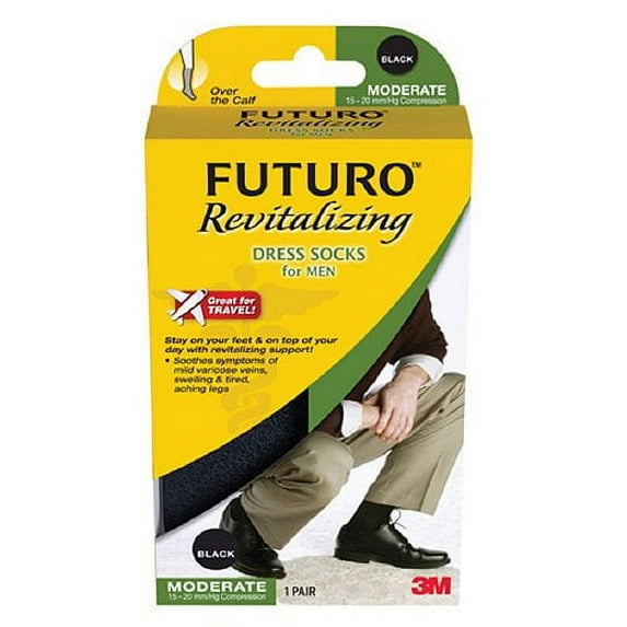 Futuro Revitalizing Dress Socks For Men, Model 71039En, Black, Large - 1 Pr, 3 Pack