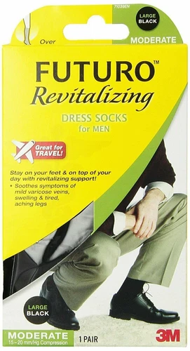 GROSSYGLOW Futuro Revitalizing Dress Socks For Men Moderate Compression Large Black 1 Pair