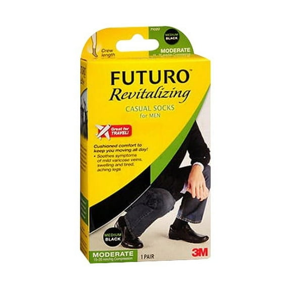 Futuro Revitalizing Men Casual Socks, Black, Medium, 1 Pair