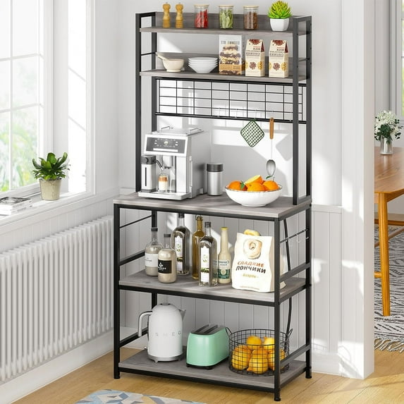 Futzca Kitchen Bakers Rack, Microwave Stand, Coffee Bar 31.5inch with Power Outlet - Grey