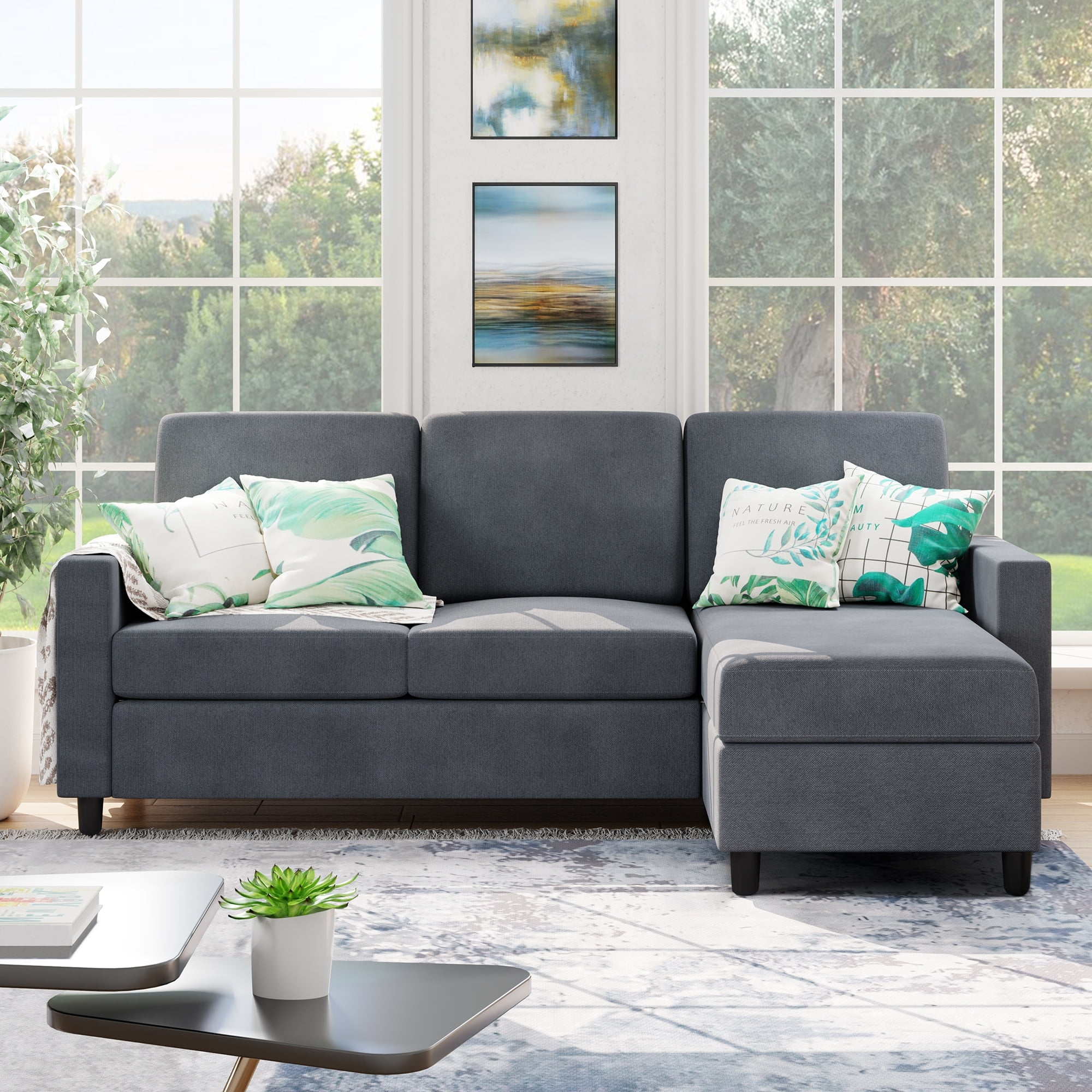 Futzca Modern Lshaped Convertible Sectional Sofa w/ Reversible Chaise