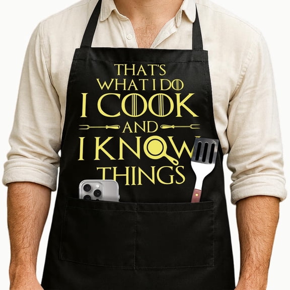Fuuny Grill Master Aprons for Men,Dad Grilling Aprons for Cooking,Mens Kitchen Apron with 2 Pockets,Birthday BBQ Gifts for Men,Husband,Him,That's What I Do I Cook and I Know Things -1