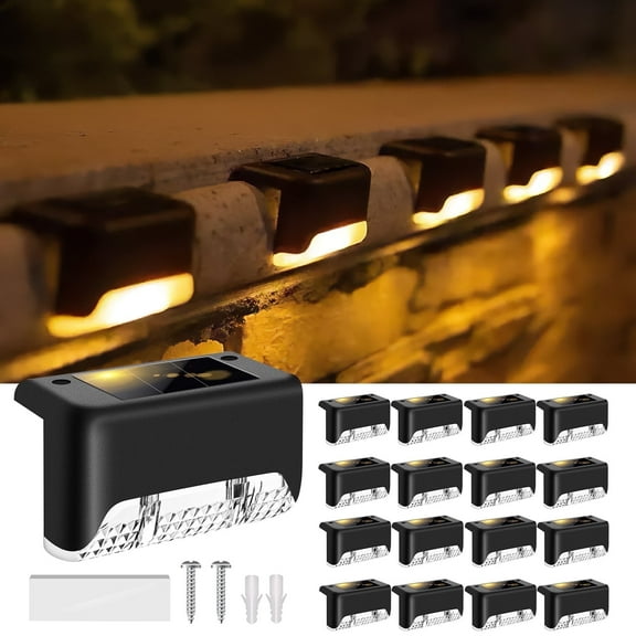 IJIL Solar Lights Outdoor, 16 Pack Solar Step Lights for Stairs Deck Fence Yard Patio (Warm White)